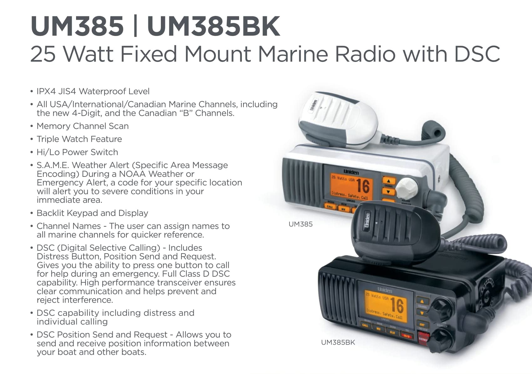 Amazon.com: Uniden UM385 25 Watt Fixed Mount Marine Vhf Radio